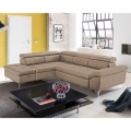 L-shaped folding corner leather lounge suite SALERNO II left brown