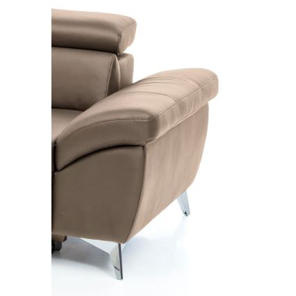 L-shaped folding corner leather lounge suite SALERNO II left brown