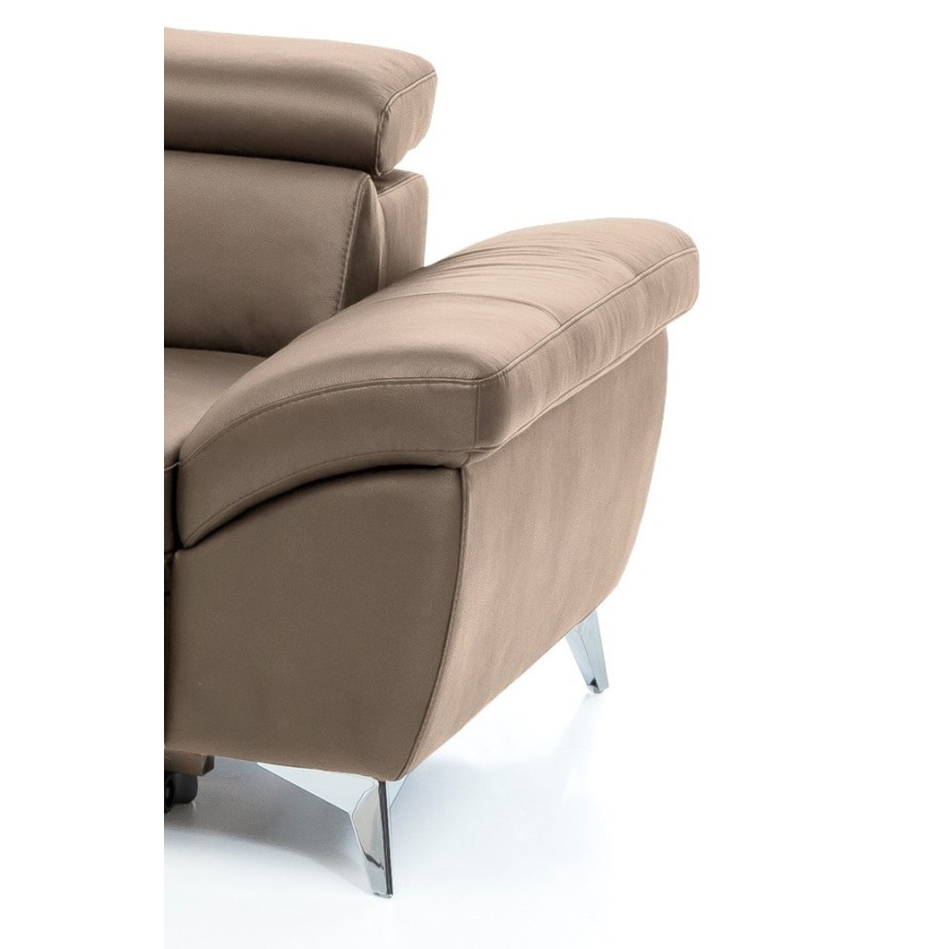 L-shaped folding corner leather lounge suite SALERNO II left brown