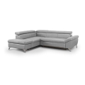 L-shaped folding corner leather lounge suite SALERNO II left grey