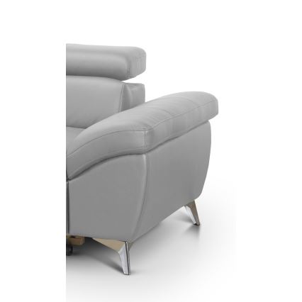 L-shaped folding corner leather lounge suite SALERNO II left grey