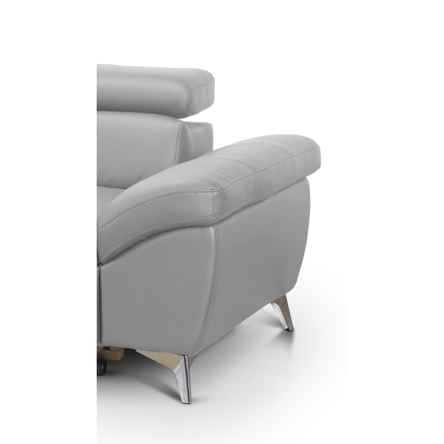 L-shaped folding corner leather lounge suite SALERNO II left grey
