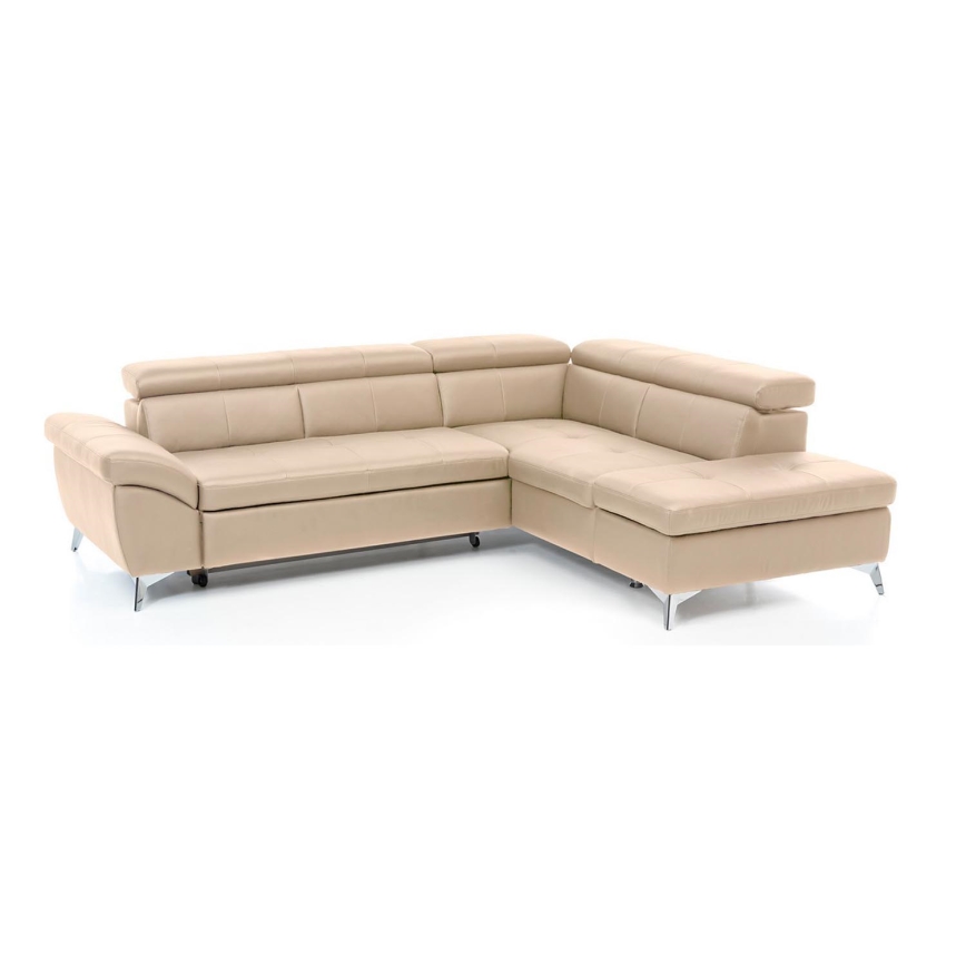L-shaped folding corner leather lounge suite SALERNO II right beige