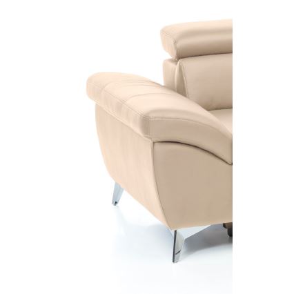 L-shaped folding corner leather lounge suite SALERNO II right beige