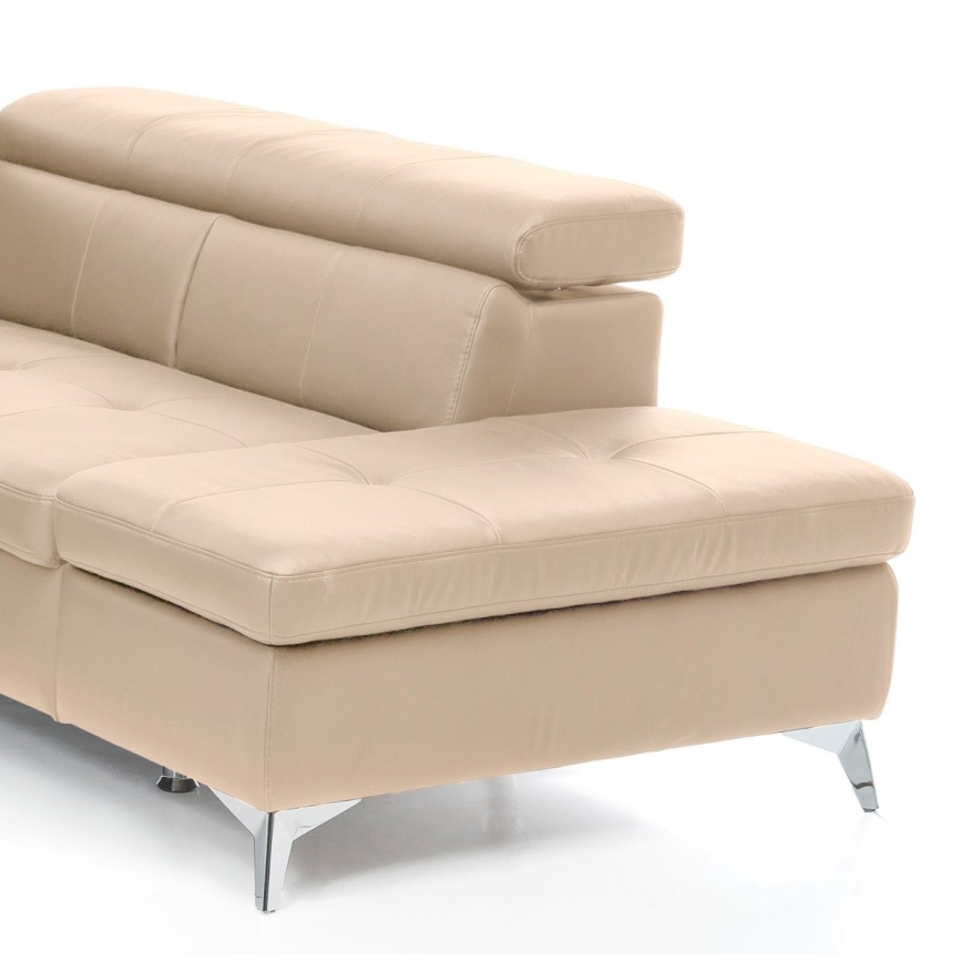 L-shaped folding corner leather lounge suite SALERNO II right beige