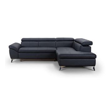 L-shaped folding corner leather lounge suite SALERNO II right black