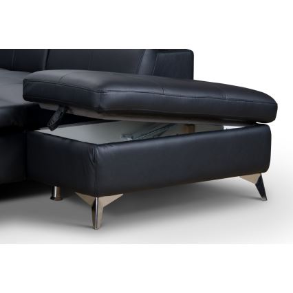 L-shaped folding corner leather lounge suite SALERNO II right black