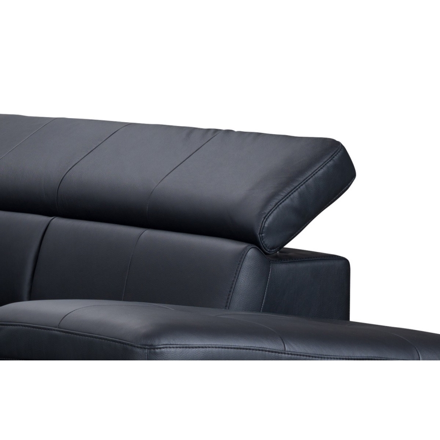 L-shaped folding corner leather lounge suite SALERNO II right black