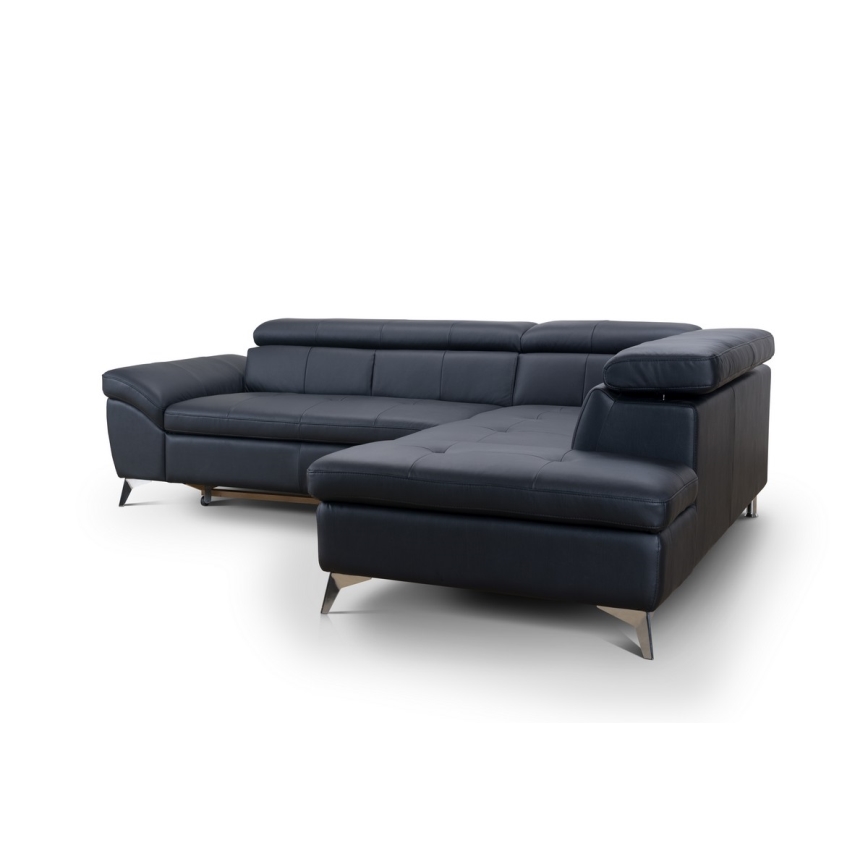 L-shaped folding corner leather lounge suite SALERNO II right black