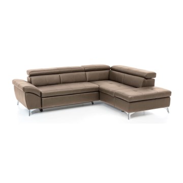 L-shaped folding corner leather lounge suite SALERNO II right brown