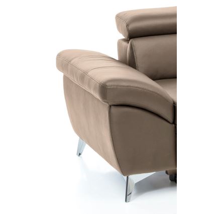 L-shaped folding corner leather lounge suite SALERNO II right brown