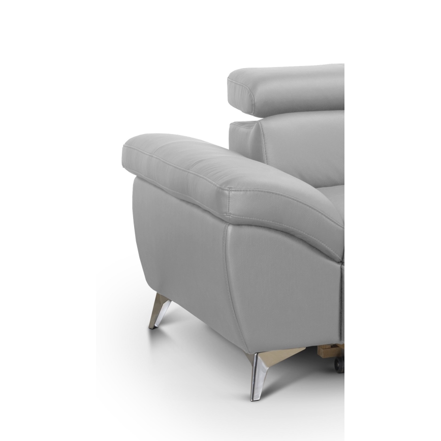 L-shaped folding corner leather lounge suite SALERNO II right grey