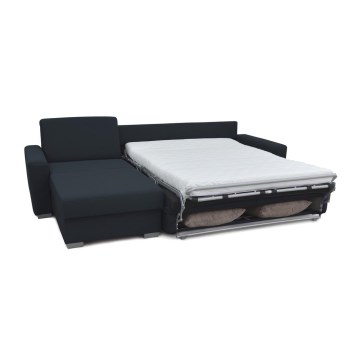 L-shaped folding corner lounge suite for everyday sleeping with a storage space LEKA left blue