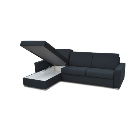 L-shaped folding corner lounge suite for everyday sleeping with a storage space LEKA left blue