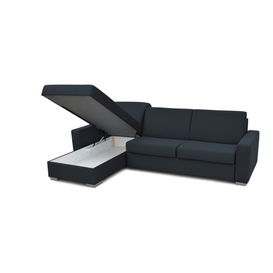 L-shaped folding corner lounge suite for everyday sleeping with a storage space LEKA left blue