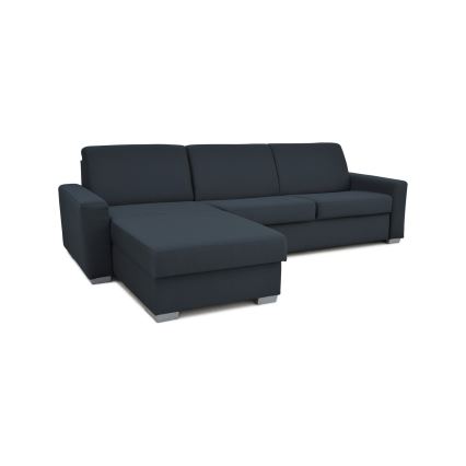 L-shaped folding corner lounge suite for everyday sleeping with a storage space LEKA left blue