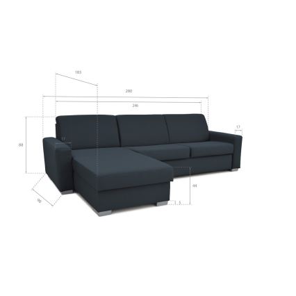 L-shaped folding corner lounge suite for everyday sleeping with a storage space LEKA left blue