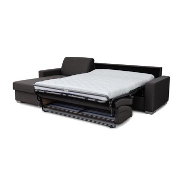 L-shaped folding corner lounge suite for everyday sleeping with a storage space LEKA left brown