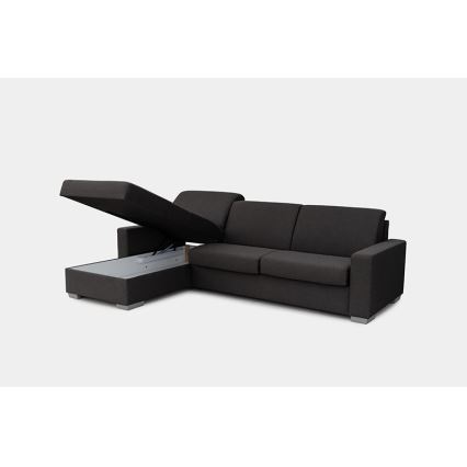 L-shaped folding corner lounge suite for everyday sleeping with a storage space LEKA left brown