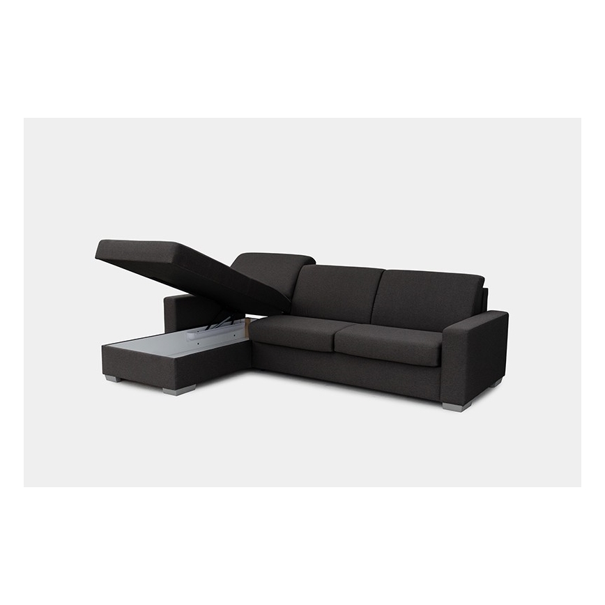 L-shaped folding corner lounge suite for everyday sleeping with a storage space LEKA left brown