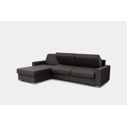 L-shaped folding corner lounge suite for everyday sleeping with a storage space LEKA left brown
