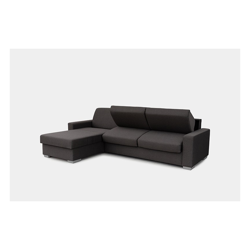 L-shaped folding corner lounge suite for everyday sleeping with a storage space LEKA left brown