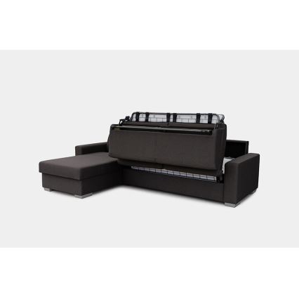 L-shaped folding corner lounge suite for everyday sleeping with a storage space LEKA left brown