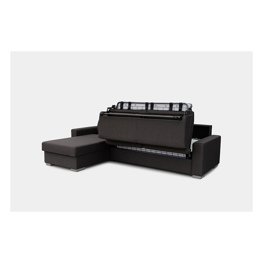 L-shaped folding corner lounge suite for everyday sleeping with a storage space LEKA left brown