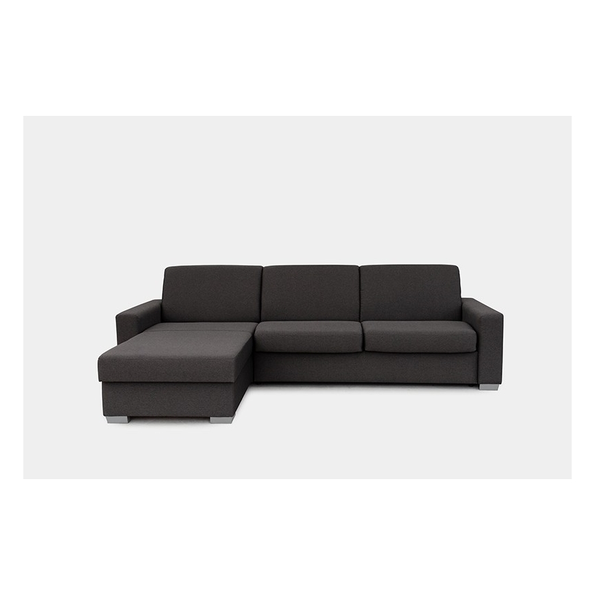L-shaped folding corner lounge suite for everyday sleeping with a storage space LEKA left brown