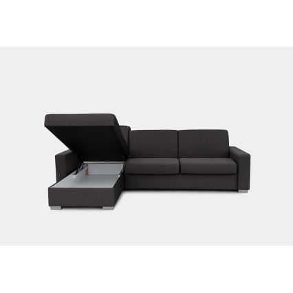 L-shaped folding corner lounge suite for everyday sleeping with a storage space LEKA left brown