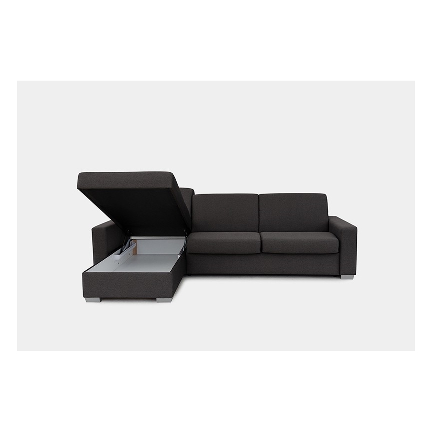 L-shaped folding corner lounge suite for everyday sleeping with a storage space LEKA left brown