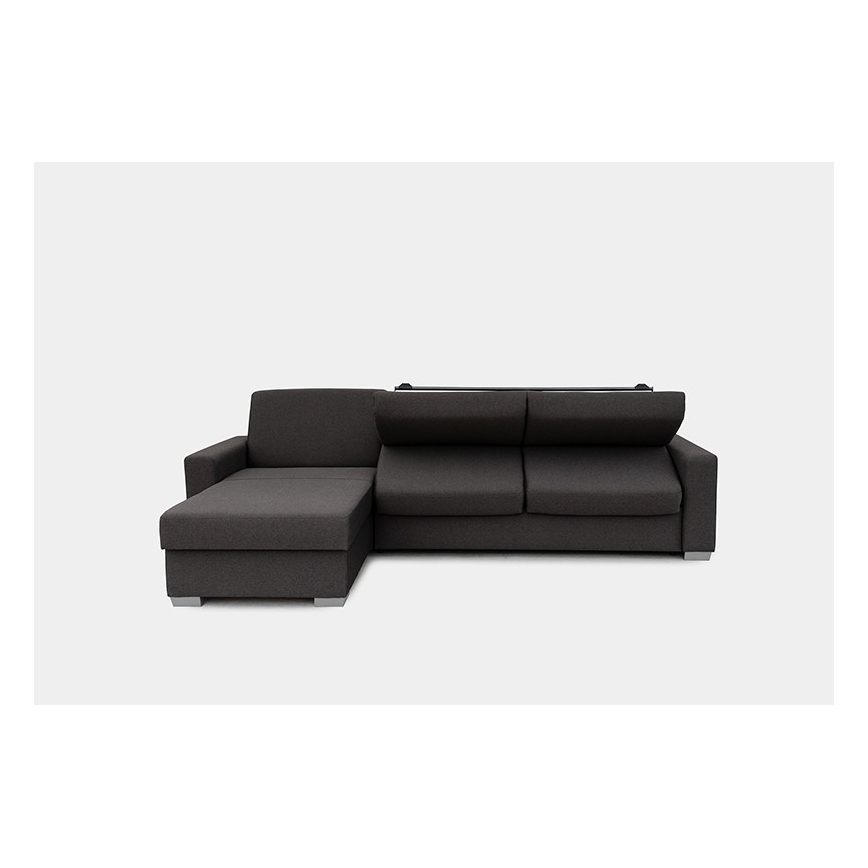 L-shaped folding corner lounge suite for everyday sleeping with a storage space LEKA left brown