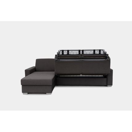 L-shaped folding corner lounge suite for everyday sleeping with a storage space LEKA left brown