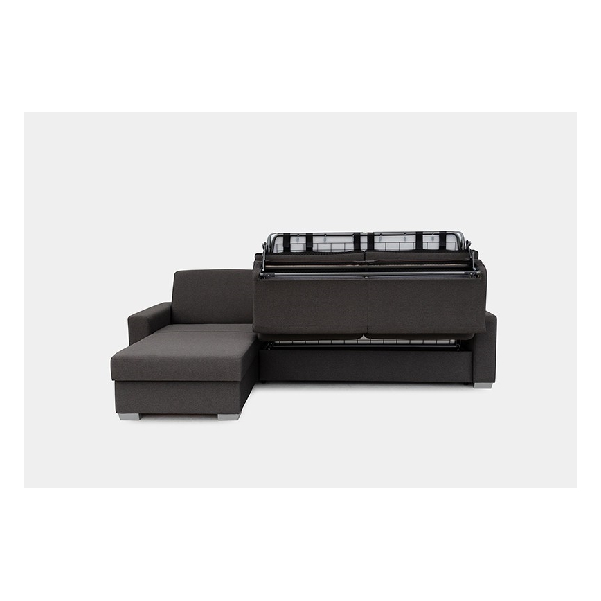 L-shaped folding corner lounge suite for everyday sleeping with a storage space LEKA left brown
