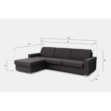 L-shaped folding corner lounge suite for everyday sleeping with a storage space LEKA left brown