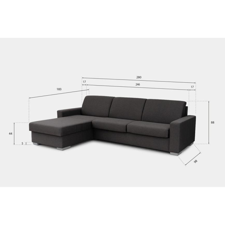 L-shaped folding corner lounge suite for everyday sleeping with a storage space LEKA left brown