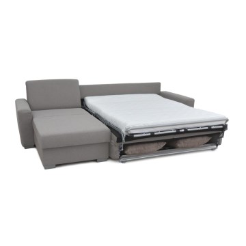 L-shaped folding corner lounge suite for everyday sleeping with a storage space LEKA left grey