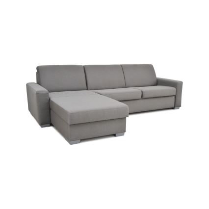 L-shaped folding corner lounge suite for everyday sleeping with a storage space LEKA left grey