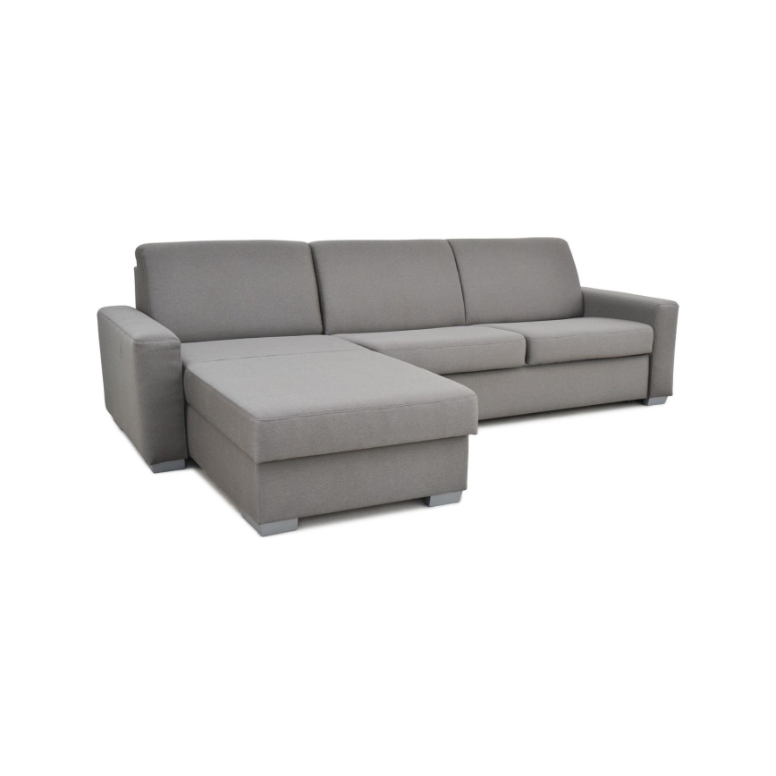 L-shaped folding corner lounge suite for everyday sleeping with a storage space LEKA left grey
