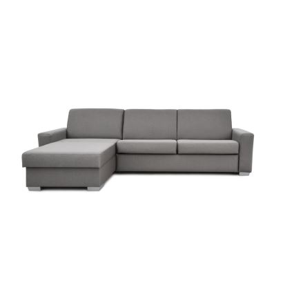 L-shaped folding corner lounge suite for everyday sleeping with a storage space LEKA left grey