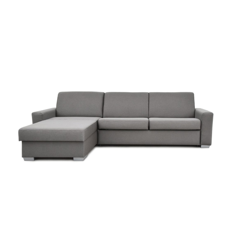 L-shaped folding corner lounge suite for everyday sleeping with a storage space LEKA left grey