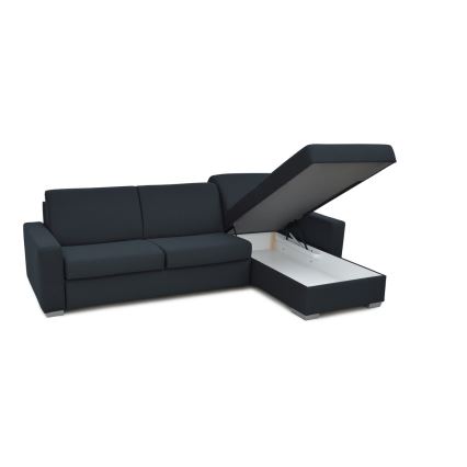 L-shaped folding corner lounge suite for everyday sleeping with a storage space LEKA right blue