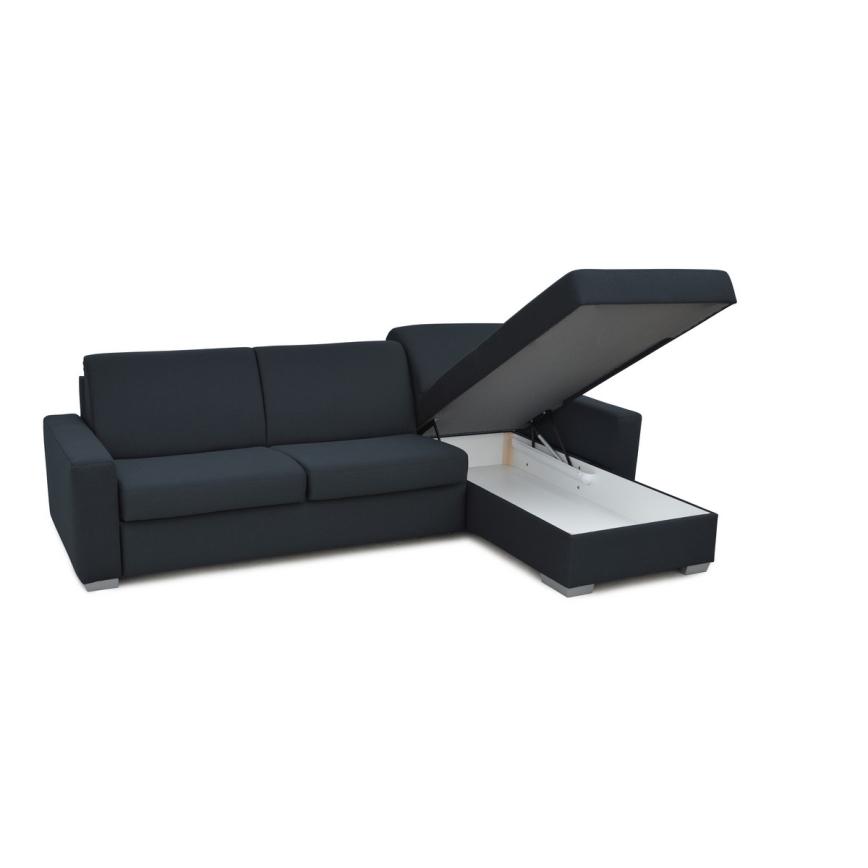L-shaped folding corner lounge suite for everyday sleeping with a storage space LEKA right blue
