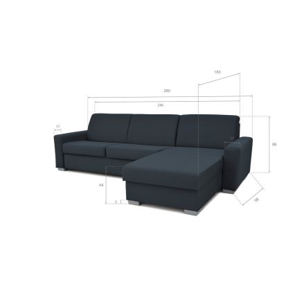 L-shaped folding corner lounge suite for everyday sleeping with a storage space LEKA right blue