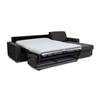 L-shaped folding corner lounge suite for everyday sleeping with a storage space LEKA right brown