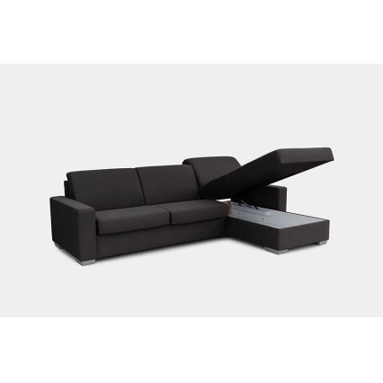 L-shaped folding corner lounge suite for everyday sleeping with a storage space LEKA right brown