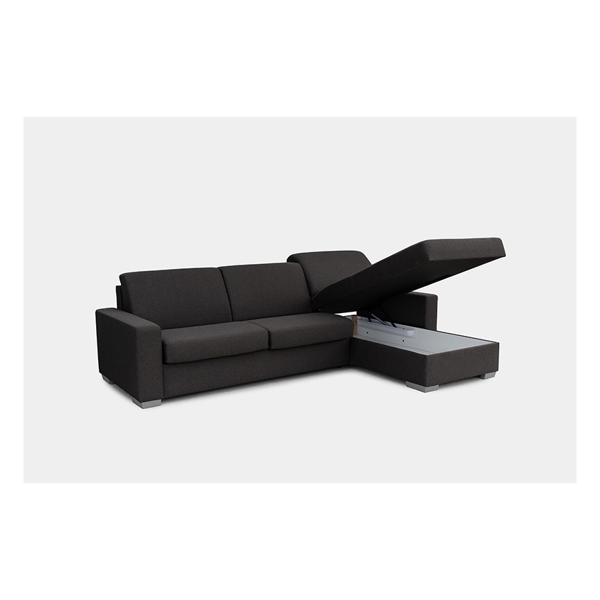 L-shaped folding corner lounge suite for everyday sleeping with a storage space LEKA right brown