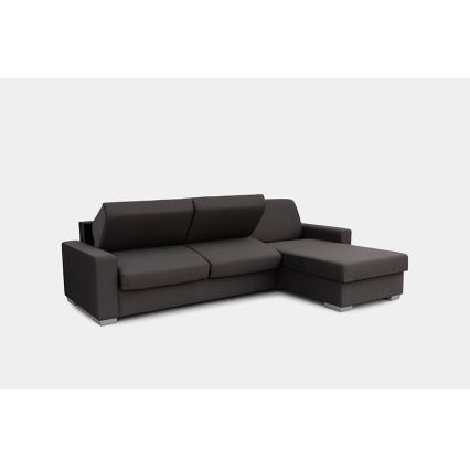 L-shaped folding corner lounge suite for everyday sleeping with a storage space LEKA right brown