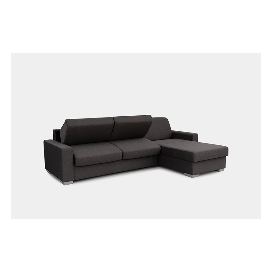 L-shaped folding corner lounge suite for everyday sleeping with a storage space LEKA right brown