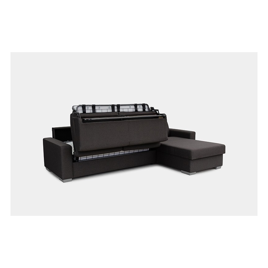 L-shaped folding corner lounge suite for everyday sleeping with a storage space LEKA right brown